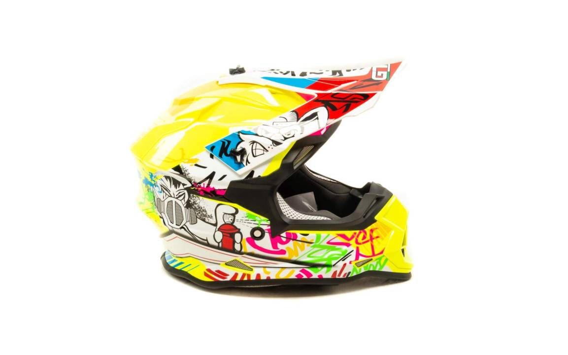 Шлем мото кроссовый GTX 632S (M) #1 FLUO YELLOW / RED BLUE подростковый